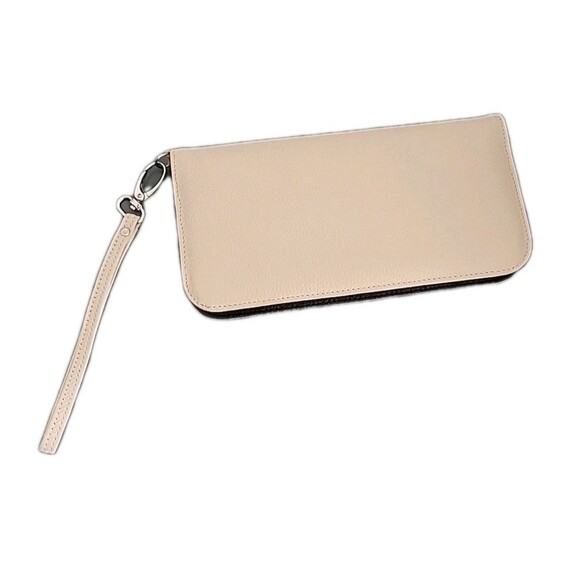 VERA Pelle Ivory Pebbled Leather Clutch Wallet Italy Snap Close EUC - Picture 1 of 9